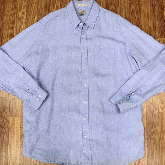TALL XX-LARGE, 2XLT | L.L. BEAN 100% LINEN DRESS SHIRT BLUE - Picture 2 of 3